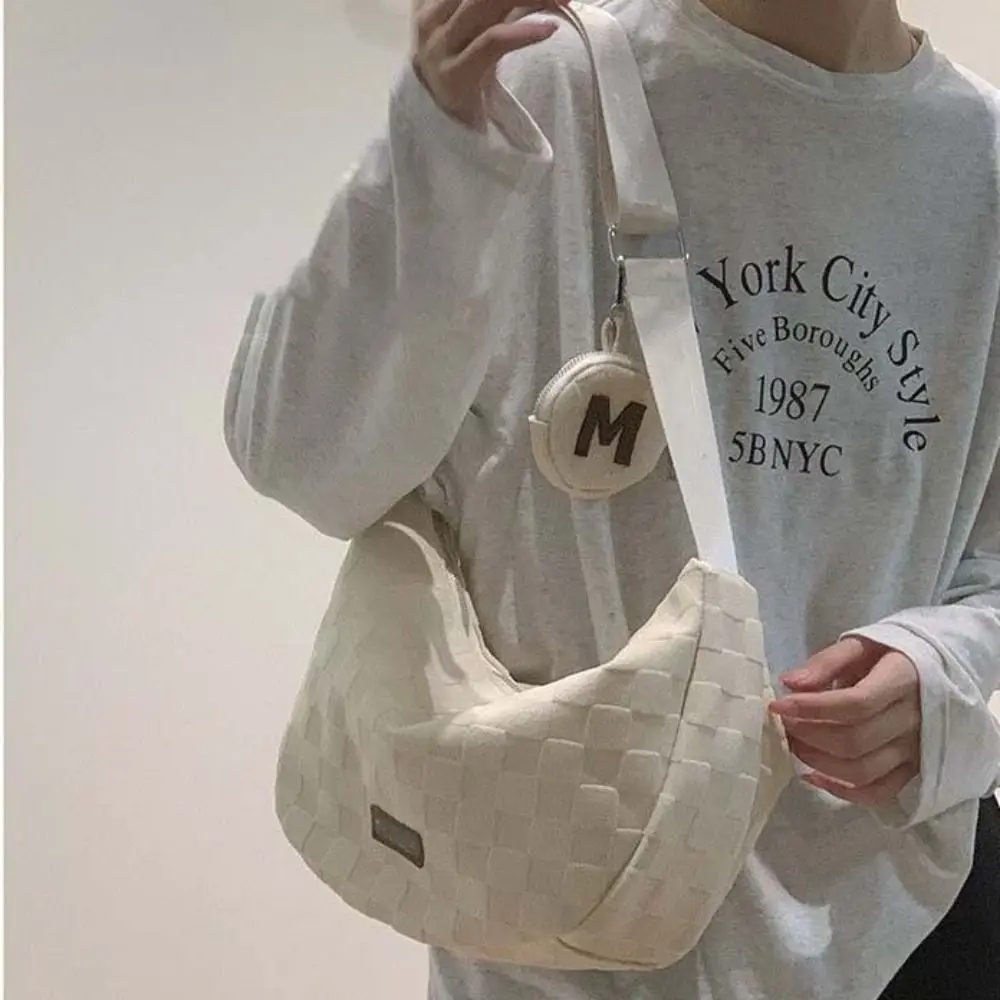 Korean Style Lightweight Shoulder Bag Cream Color Large Capacity Canvas Bag with Coin Purse Handbag Messenger Bag