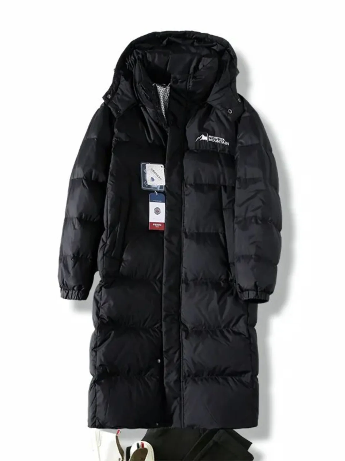 

Water-Resistant 90-Down Puffer Jaet with Hood Long Couple Coats aphene Inner Warm Ci Casual Sle Polyester Fabric