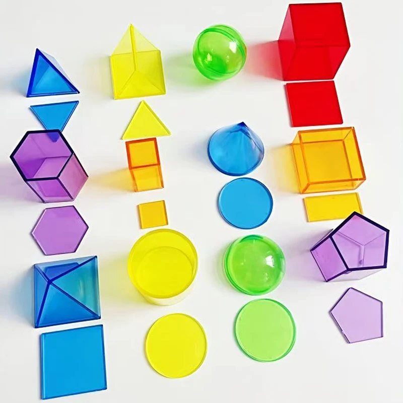 12PCS Set Transparent Geometric Shapes Blocks Montessori Early Education Learning Toys For Kids Classroom Supplies Math
