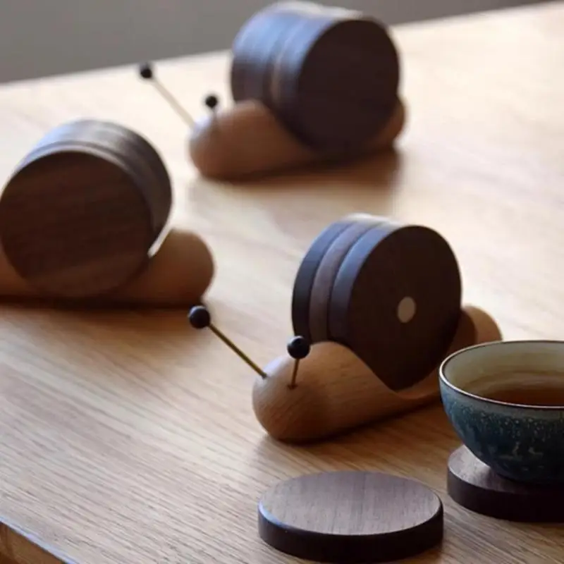

Fashion Wood Tea Cup Mat Cartoon Snail Decompression Insulated Mug Coaster Creative Coffee Table Decoration