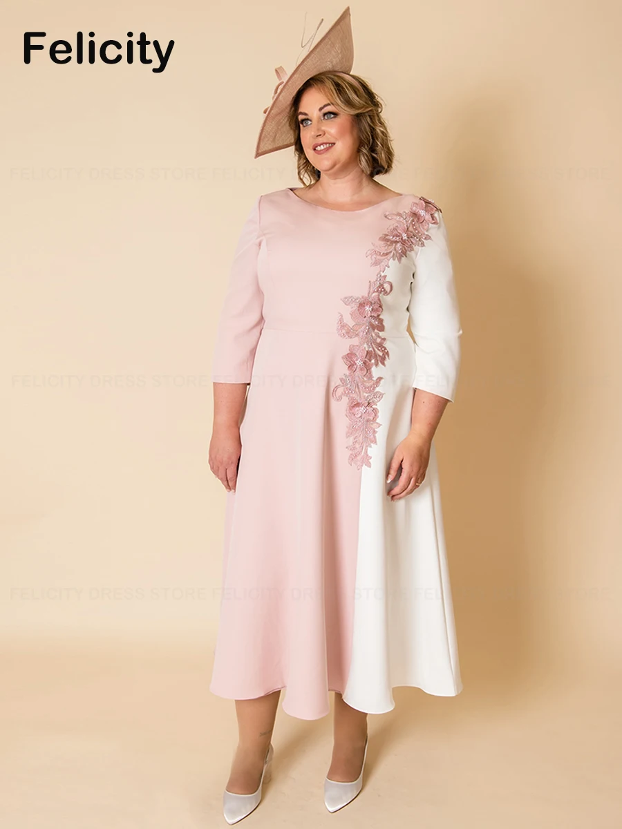 

Elegant Plus Size Mother of the Bride Dress 2023 A-Line O-Neck Party Wedding Guest Dresses Applique Beading Robe Invitée Mariage