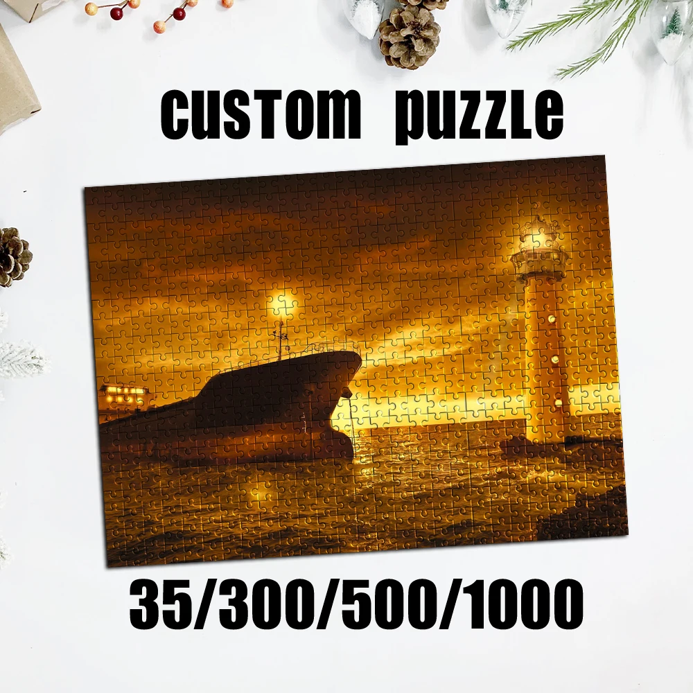 Personalized Custom Photo Puzzle Customize Marine Dusk Lighthouse Theme Puzzle Creative Commemorative Gift Families Games