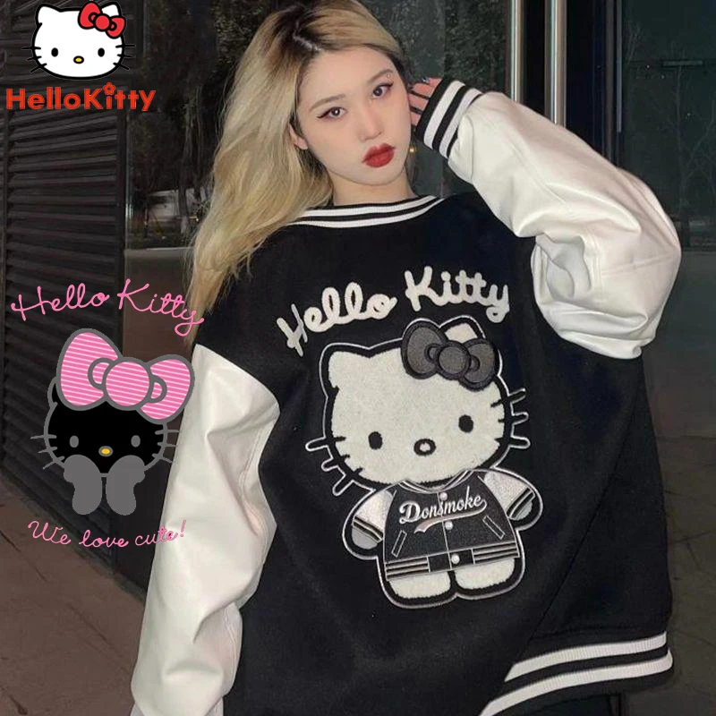 

New DONSMOKE Kawaii Hello Kittys Y2K Baseball Uniform Sanrios Anime Polyester Casual Loose Warm Windproof Jacket Christmas Gift