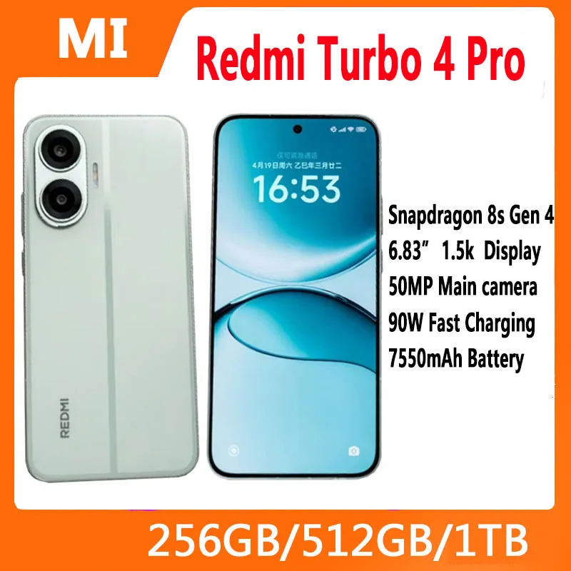 هاتف Xiaomi Redmi Turbo 4 Pro الذكي Snapdragon 8s Gen 4 50MP + 20MP كاميرا 6.83 بوصة 2772x1280 شاشة 90 وات 7550 مللي أمبير في الساعة #1