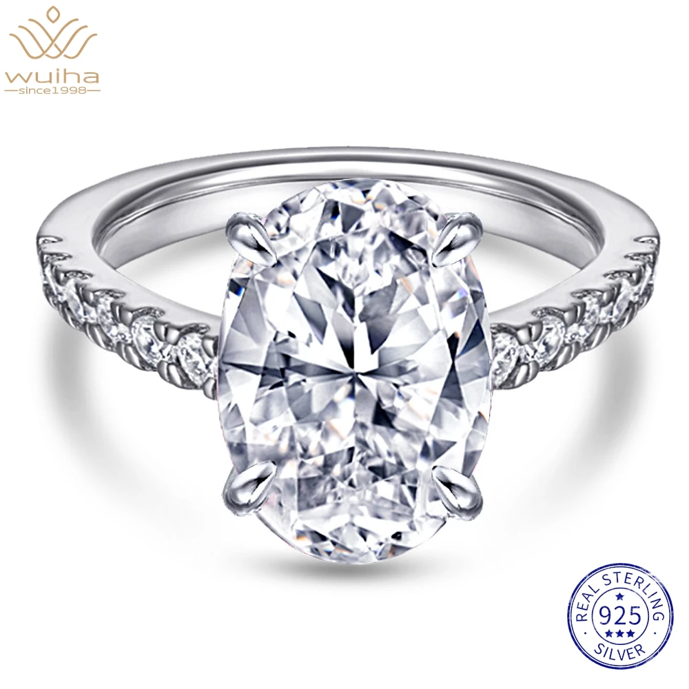 

WUIHA Solid 925 Sterling Silver Crushed Ice Cut 4ct/6ct White Sapphire Created Moissanite Diamonds Ring for Women Gift Wholesale