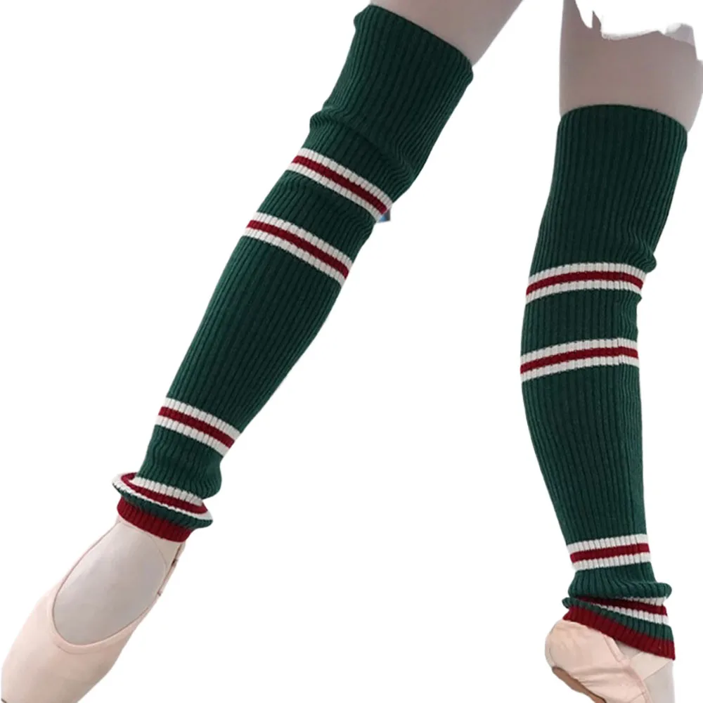 Ballet Costume Leotard for Autumn and Winter Warm Stripes, Medium Length Gymnastics Tights, Performance Yoga Clothing Socks