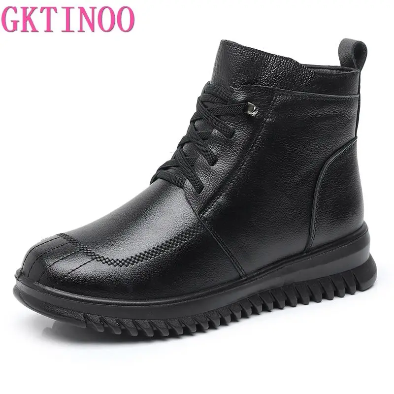 GKTINOO Winter Women Short Wool Fur Warm Snow Boots Casual Shoes 2024 Waterproof Ankle Boots Flats Platform Ladies Shoes Botas