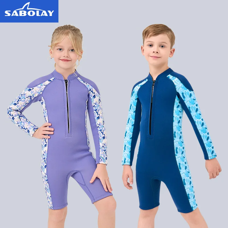 

Sabolay Children's Diving Suit 2.5mm Long Sleeves One-Piece Swimsuit for Boys Girls Warm Sun Resistant Surfing Suit