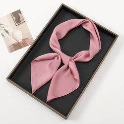70*70cm Small Size Satin Square Scarf Women Turban Handkerchief Solid Color Matte Silk Hair Wraps Thin Plain Female Neckerchief