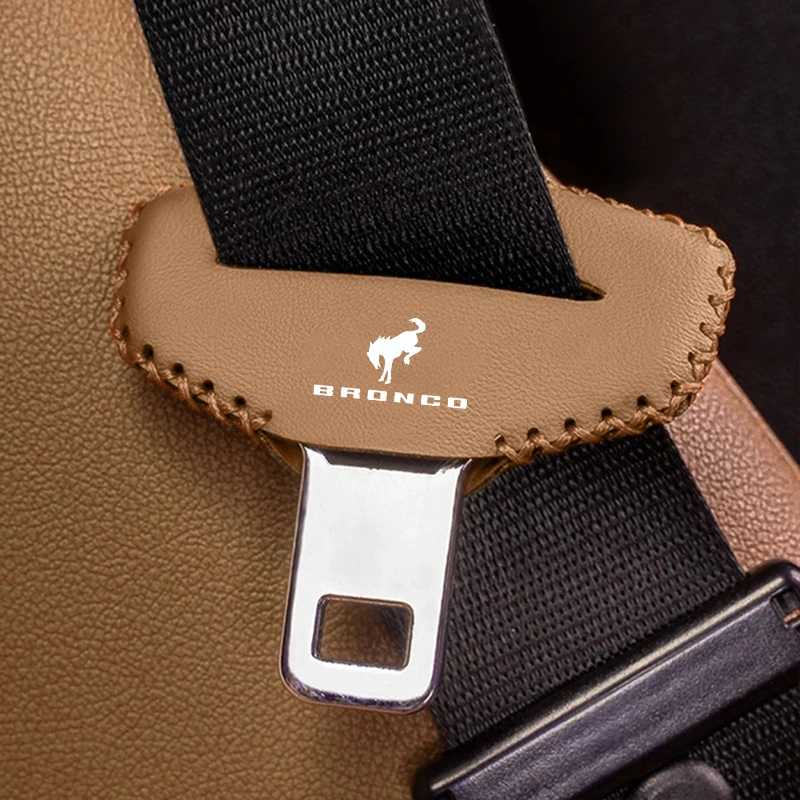 2/4PCS Leather Car Seat Belt Buckle Cover Safety Decoration Accessories For Ford Bronco Focus 2 3 MK4 Kuga Escape C-MAX Ecosport