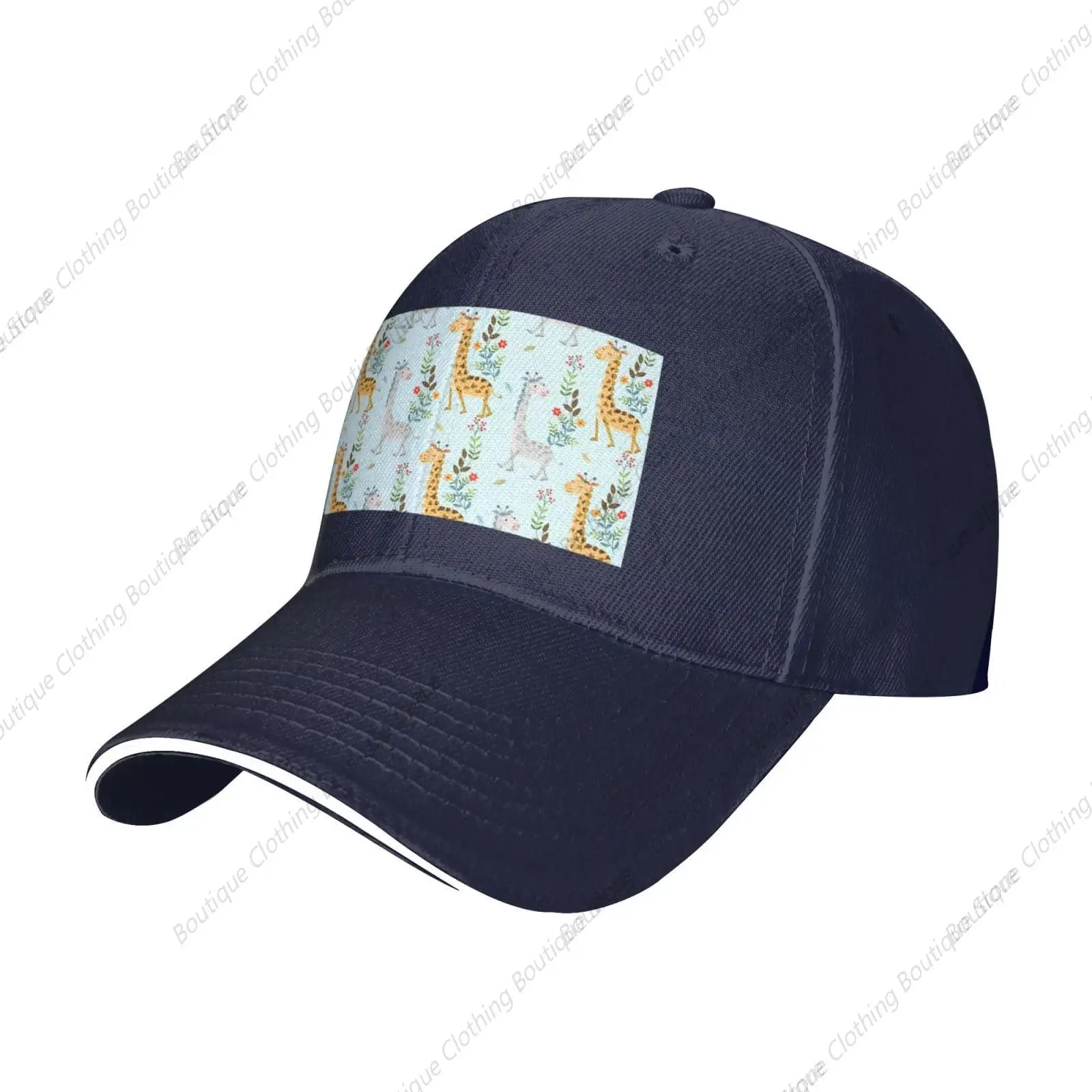 

Cute Giraffe Flowers print Sandwich Baseball Cap, Classic Baseball Cap, Adjustable Fashion Outdoor Cap Navy Blue