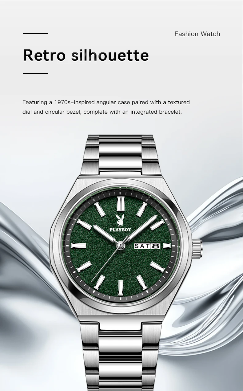 PLAYBOY 3110 Herrenuhr Marke Original Exklusive Mode Einfache Doppelkalender Leuchtende Wasserdichte Quarz-Armbanduhren für Männer – Detail 3