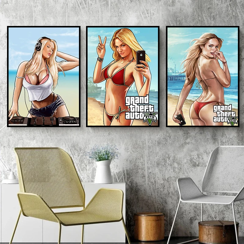 Modern Video Game Grand Theft Auto Poster, Pintura Canvas, GTA 5 Wall Picture, Print for Gamer, Sala de estar, Home Decor, Frameless