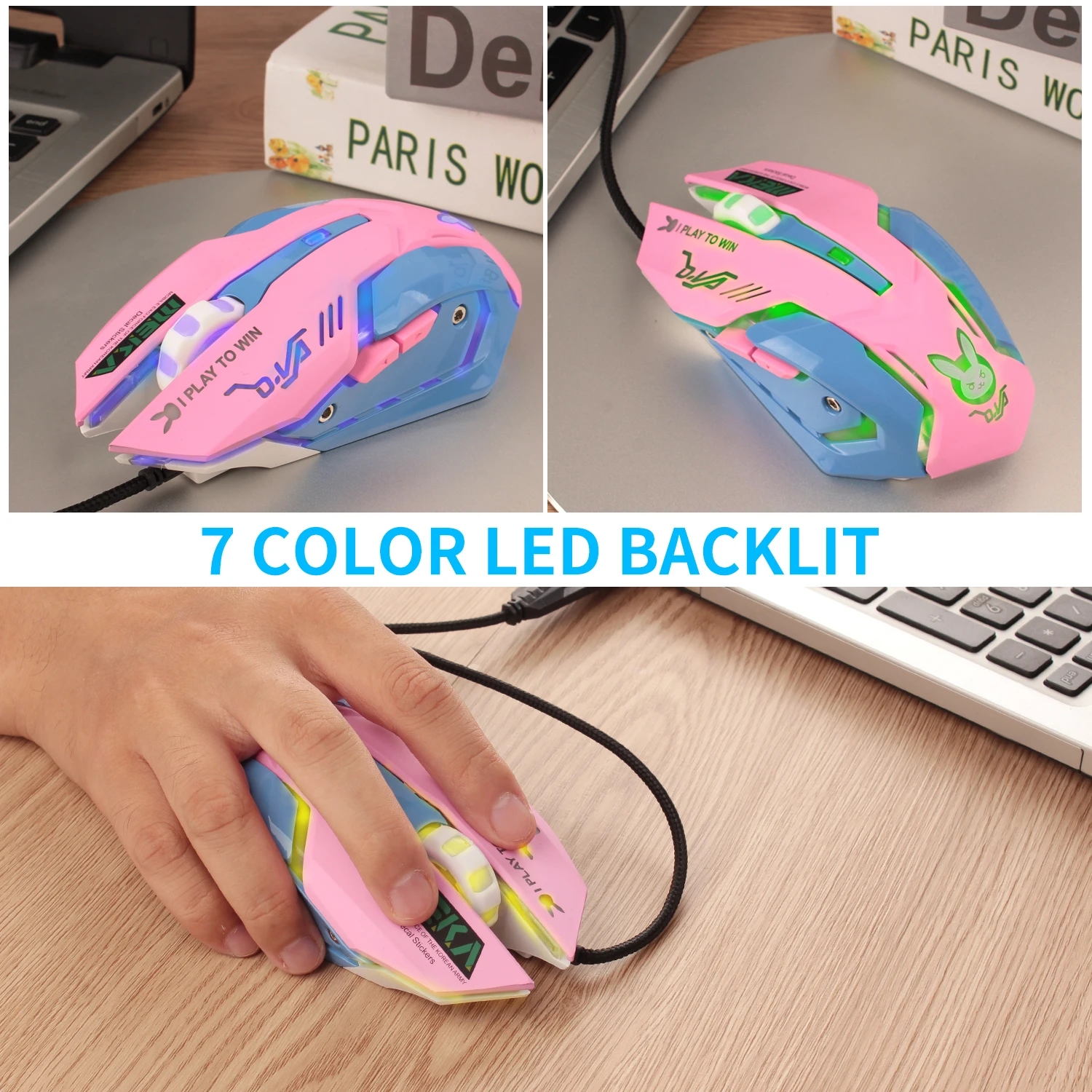 2400Dpi Gaming Muis Kleur Achtergrondverlichting Stille Muis Usb Bedrade Gaming Muis Roze Computer Professional Voor Lol Data Laptop