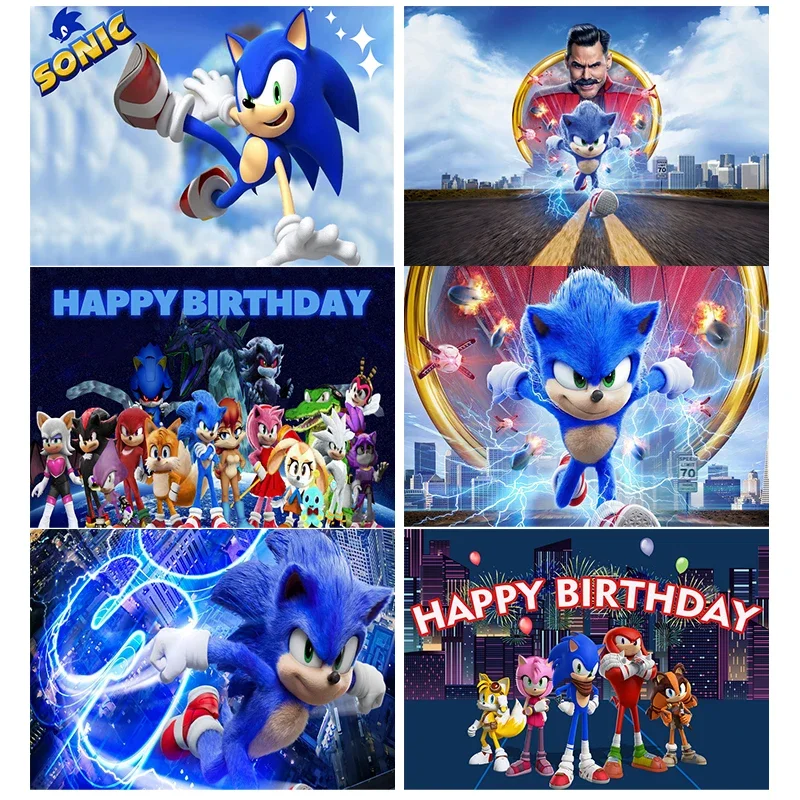 Cartoon Sonic Blue Theme Birthday Party Background Decoration Boy 1-9year Birthday Party Favors Photography Backdrop Supply