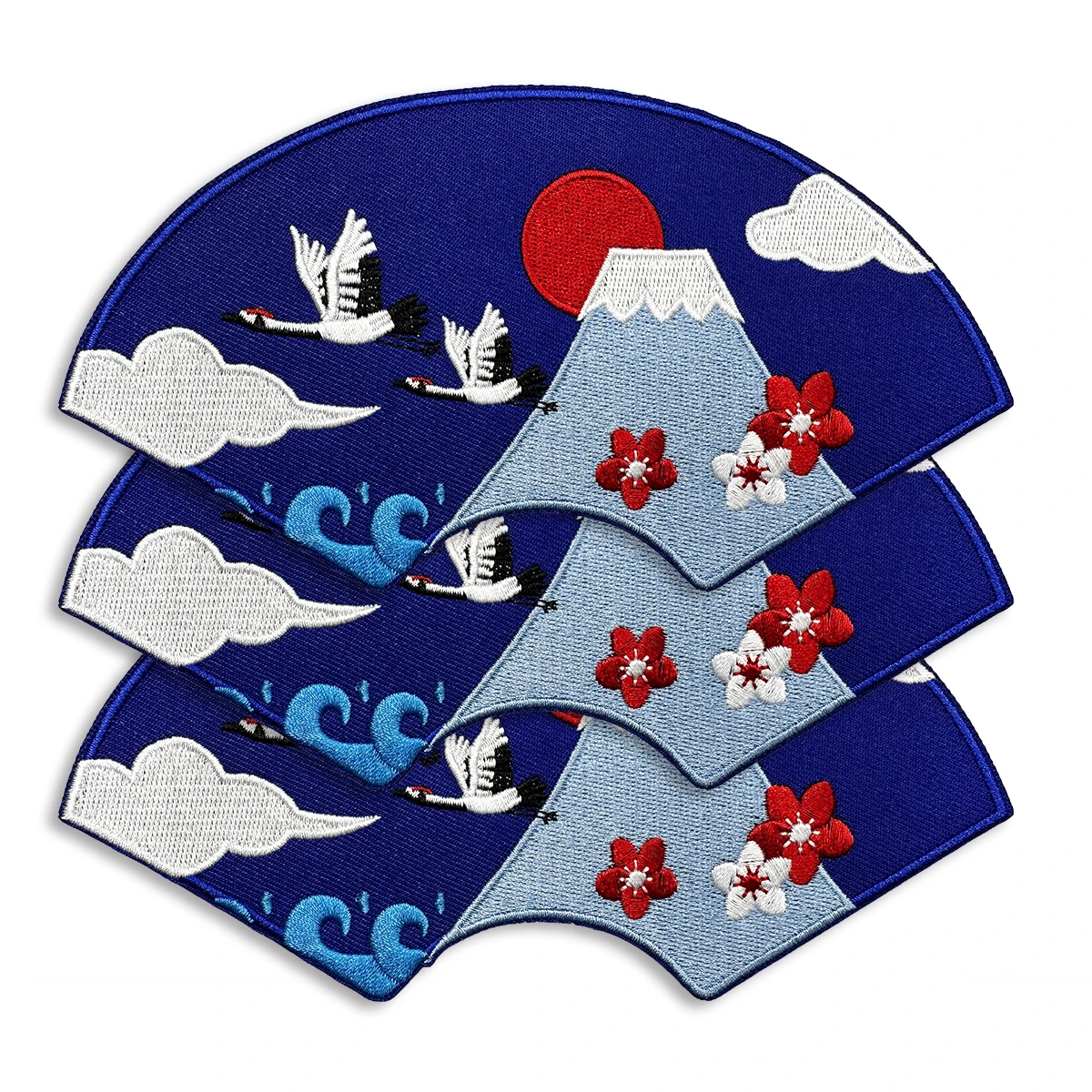 Japan Mount Fuji Fan Embroidery Patches for Clothes Iron on Beautiful Crane Oriental Art Fine Embroidery Badges Wabi-sabi DIY