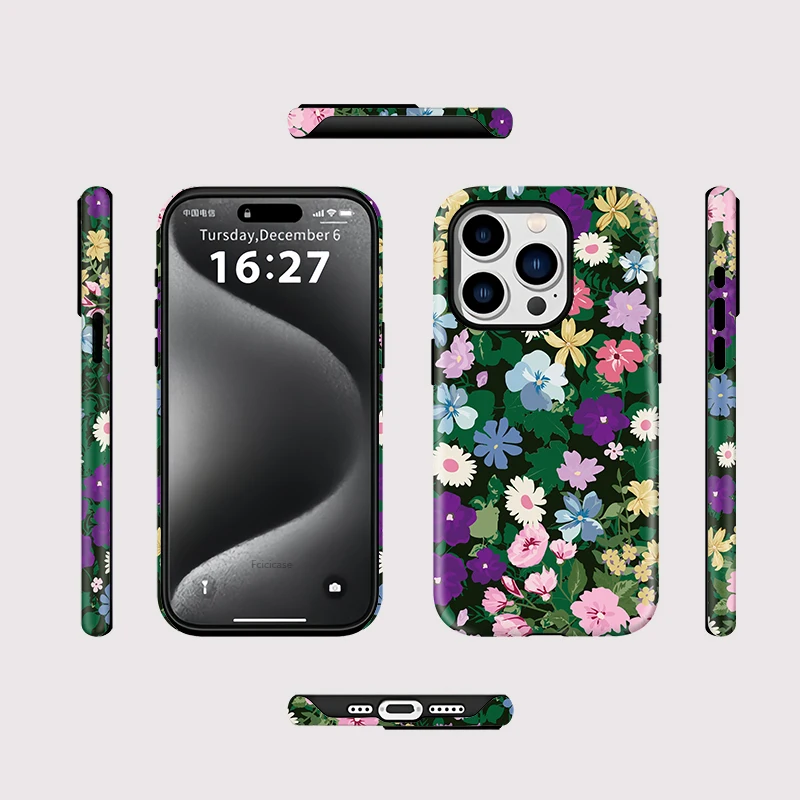 Fcicicase Flower Phone Case For iPhone 17 16 15 14 13 12 11 Pro Max 16 15 Plus 17 Air For Magsafe Magnetic Double-layer Cover