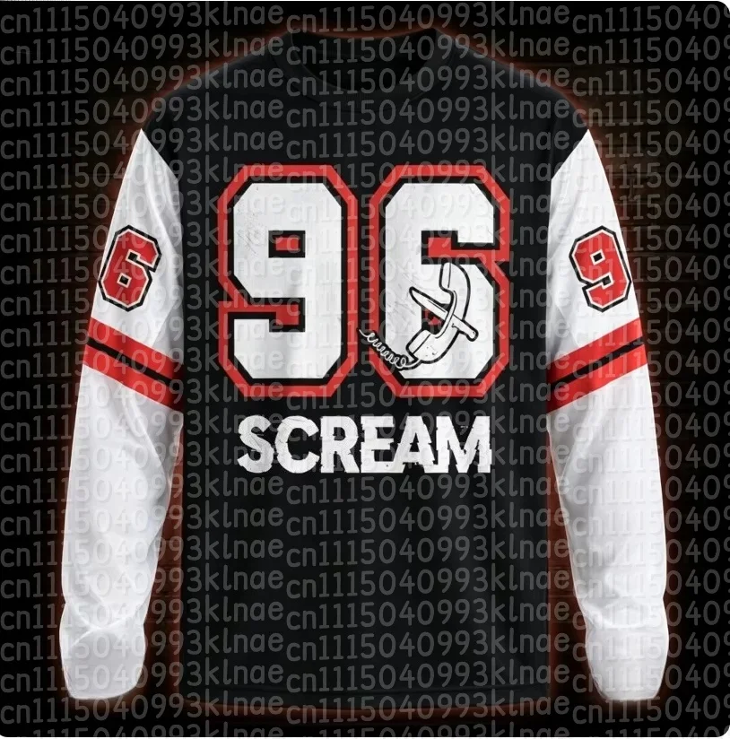 2026 Neue Horror-Film Eltern-Kind-Hockey-Trikots Ghost Face Langarm V-Ausschnitt Oberteil Halloween Familien-Partnerlook T-Shirt – Detail 1