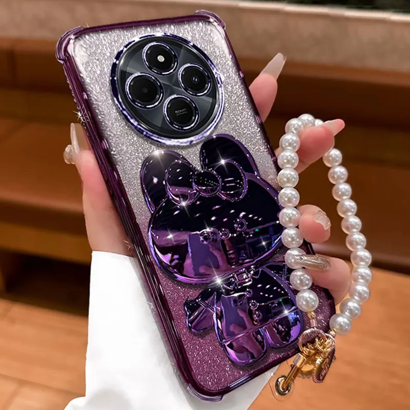 

Luxury Women Case For REDMI 14C A4 A3 pro 13 Pearl Bracelet Stand Coque for Xiaomi POCO C75 X7 Pro F7 ultra Redmi14C Phone Cover