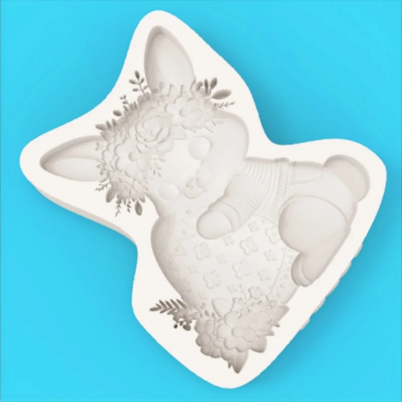 Easter Wreath Bunny Silicone Baking Mold Holding Easter Egg Shaped Chocolate Fondant Cake Decoration Mold view 5