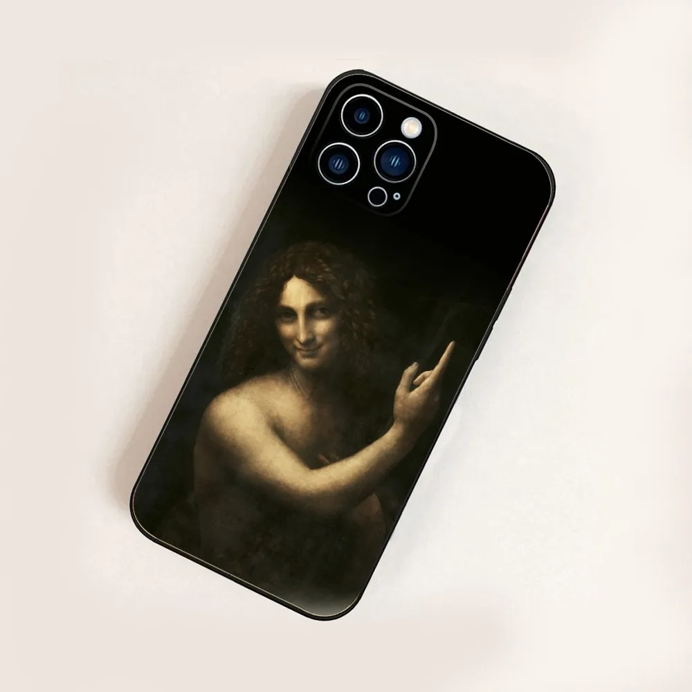 M-Mona Lisa Da V-Vinci Phone Case For iPhone 16,15,14,13,12,11,Pro,X,XS,Max,XR,Plus,Mini Black Silicone Soft case