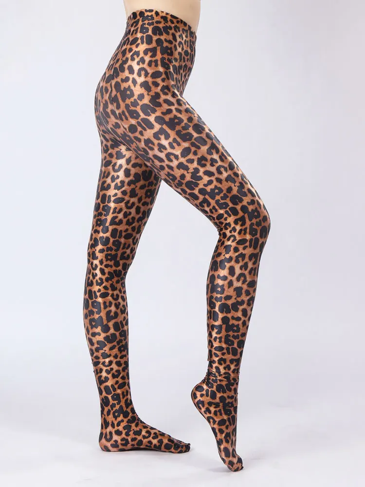 Leopard Satin Shiny Leggings Women's Gym Pencil Pants High Elastic Shaper Wear Sexy Tights Lift  Butt Waist Pants Woman Clothing