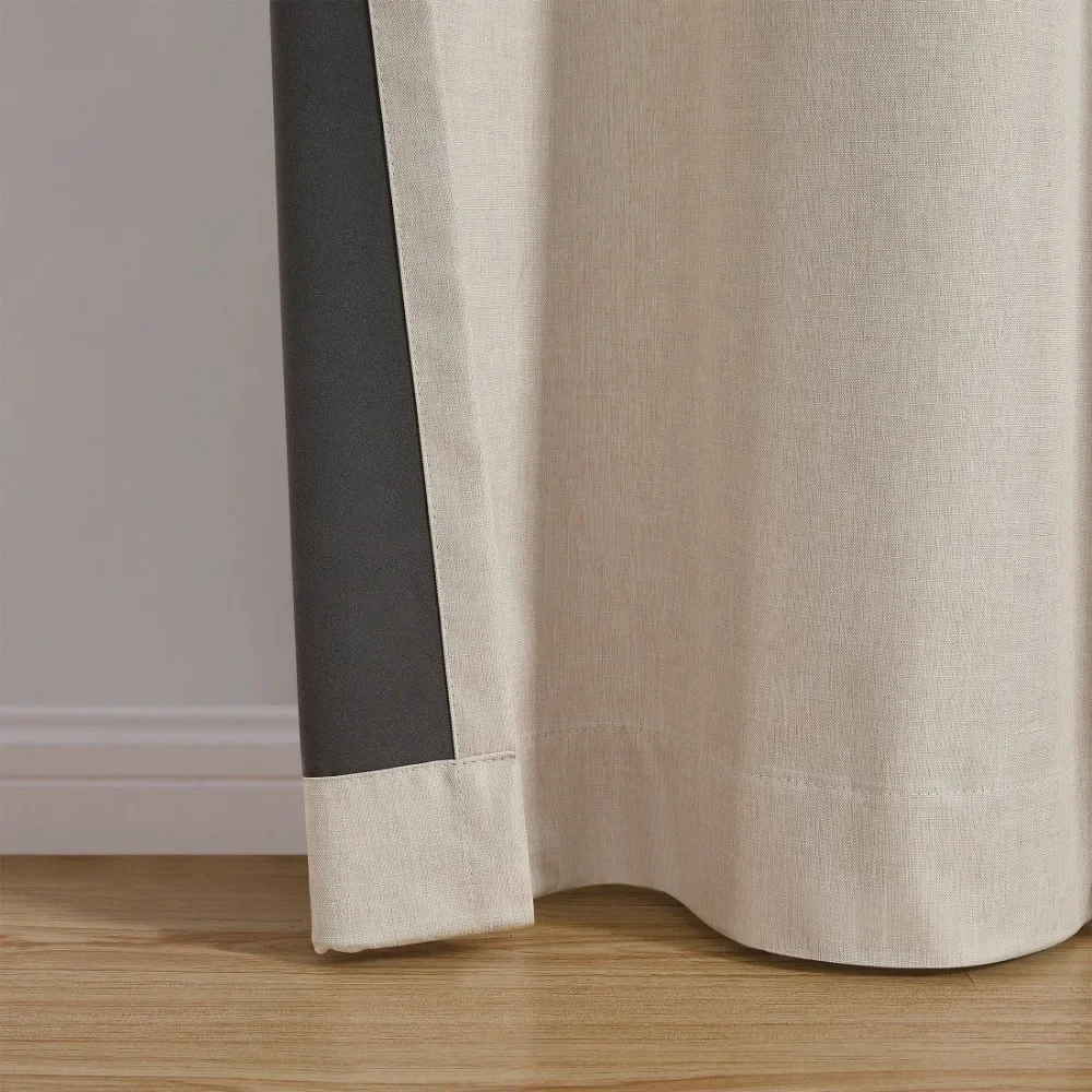 2-Piece Linen Look Beige Rod Pocket Blackout Curtain Set, 37 x 84