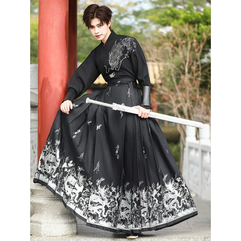 2026 New Guofeng Dragon Pattern Horse Dress Men's Hanfu New Chinese Bronzing Knight Suit