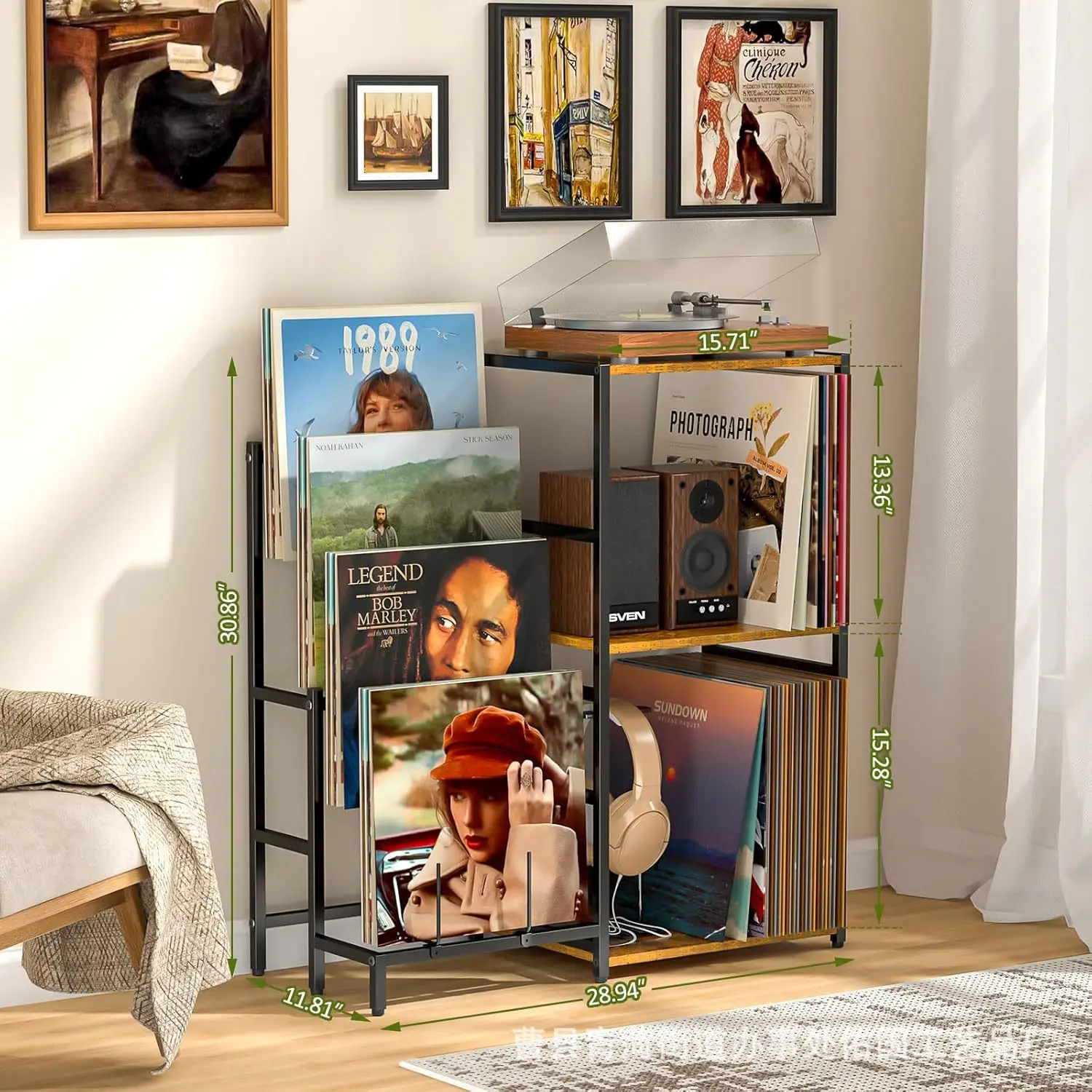 Cross-border record player rack, vinyl record storage rack, multi-functional record player holder, magazine storage rack