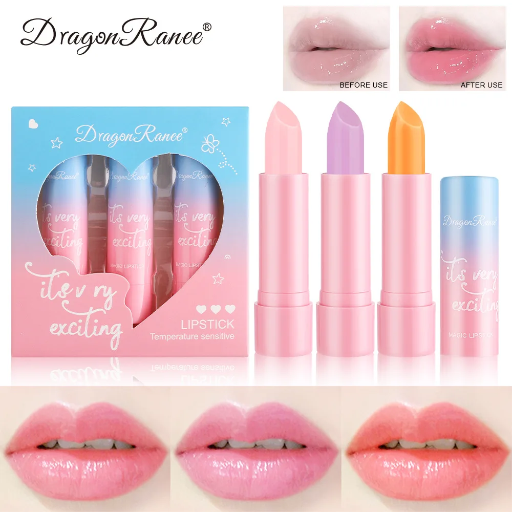 

3pcs Lipstick Suit Moisturizing Texture Thermochromic Lasting Color Rendering Care Lip Prevent Cracking Hot Sales Lipstick 10.5g