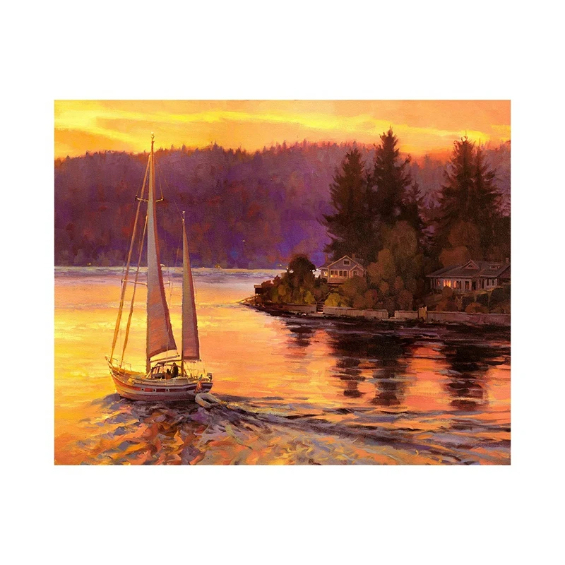 Sailboat Paint By Numbers For Adults Beginner On Wrinkle-Free Canvas Paintworks For Home Decor(Without Frame),20X16 Inch