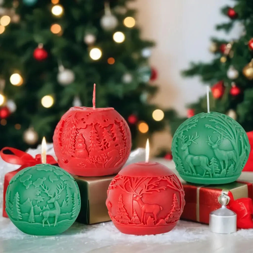

3D Christmas Ball Mold Christmas Tree Silicone Sphere Plaster Mould Elk Non-stick Snow Scene Ball Mold New Year