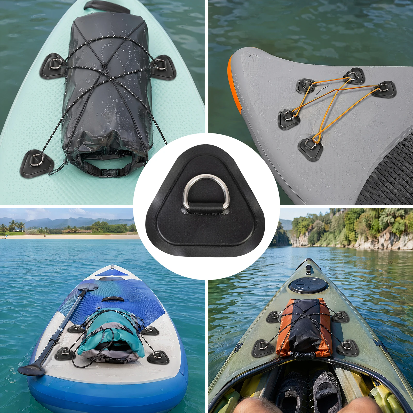 4 Pack Paddle Board D-Ring Patch Kit with 2.5m Bungee Cord Kayak Storage Elastic Rope Waterproof for Inflatable Boat Kayaks Deck