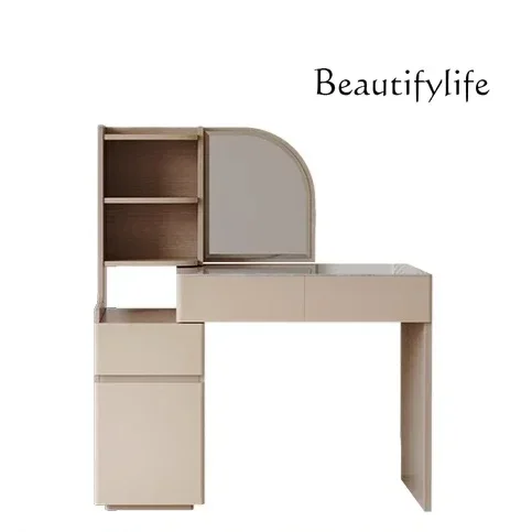 R Wood Art Cream Wind Dresser Small Apartment Retractable Rock Slab Makeup Table Bucket Cabinet Integrated