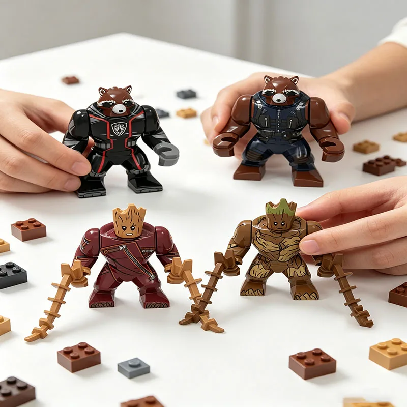 Figuras de acción de superhéroes, juguetes de bloques de construcción, kit de modelos de Venom, Thanos, Spider-Man, Groot, Rocket Raccoon, gran regalo para niños