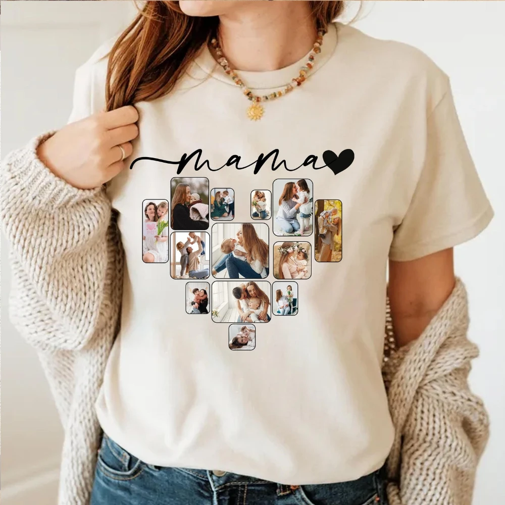 Custom Collage Mama T-Shirt, Mothers Day Shirt Gift for Dad for Mom Custom Photo Collage Gift for Grandma Custom Mothers Day Tee
