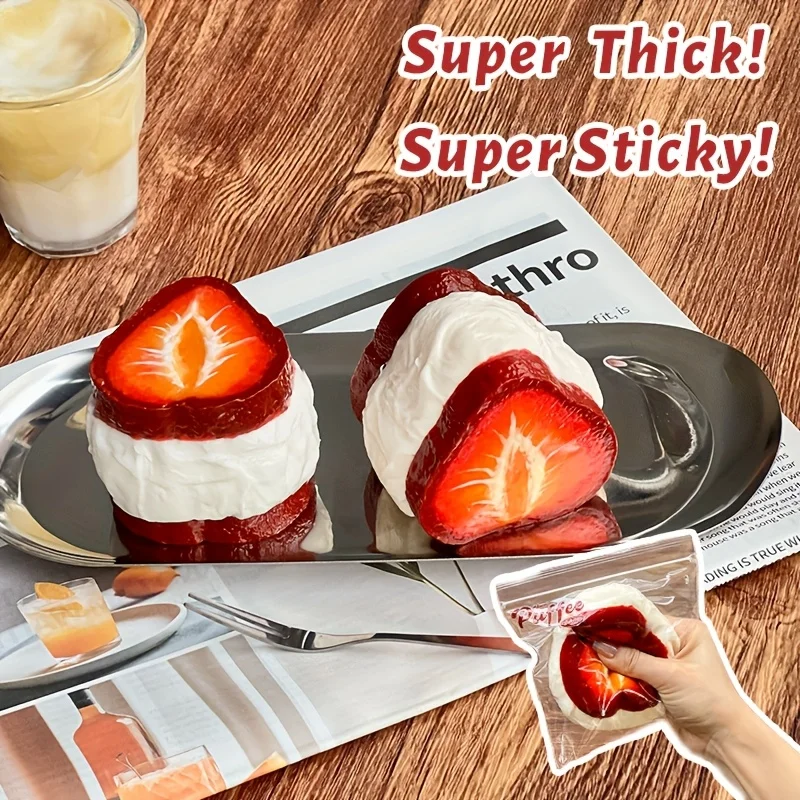 

Handmade Strawberry Yogurt Squishy Soft Rubber Slow Rising Sticky Squeeze Fidget Toy, Fake Food Role Play Toy Desktop Decor, Stress Relief Gift for Kids Adults 4th July Birthday Halloween Christmas Easter Classroom Party
