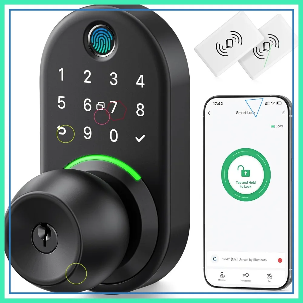 

Smart Keyless Entry Door Lock with Fingerprint, Digital Knob Handle for Front Door Security