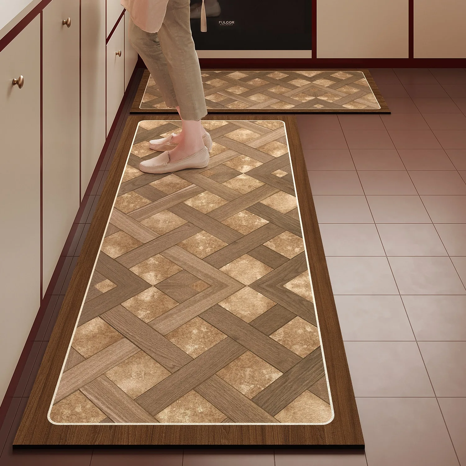 Kitchen Floor Mats PVC Leather Washable Carpet Anti-slip Rug Light Luxury Mat Long Strip Runner Rugs Oil-proof Easy Clean 주방매트
