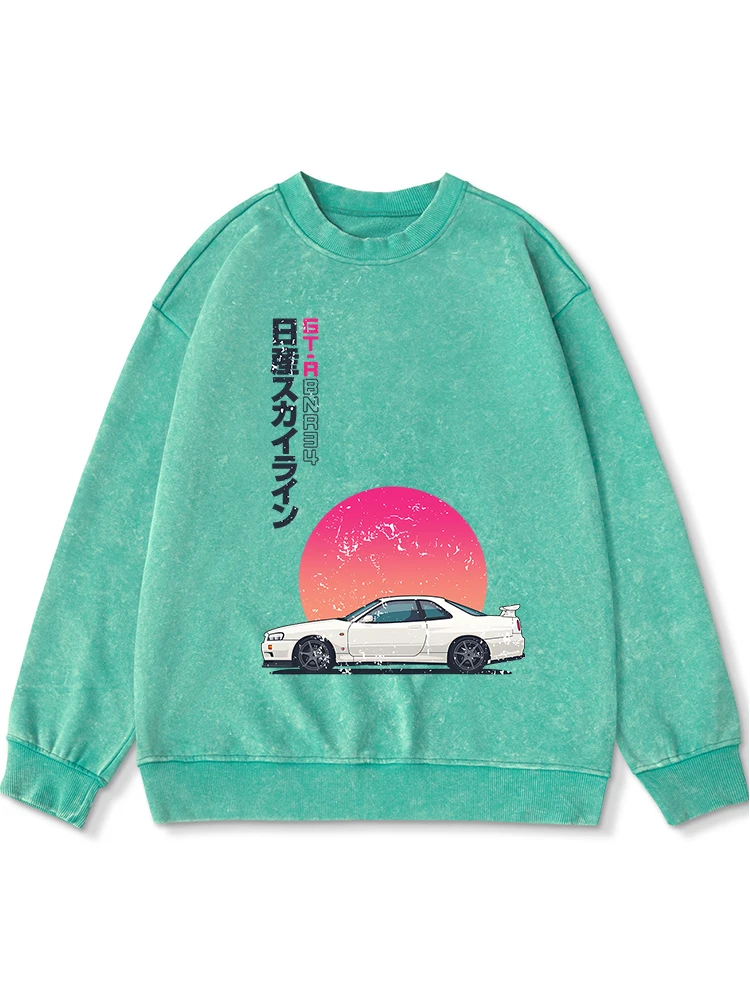 

Japanese Style Car Funny Print Distressed Cotton Sweatshirt Men Comfortable Autumn Warm Hoodie Fashion Casual Washed Tops Male