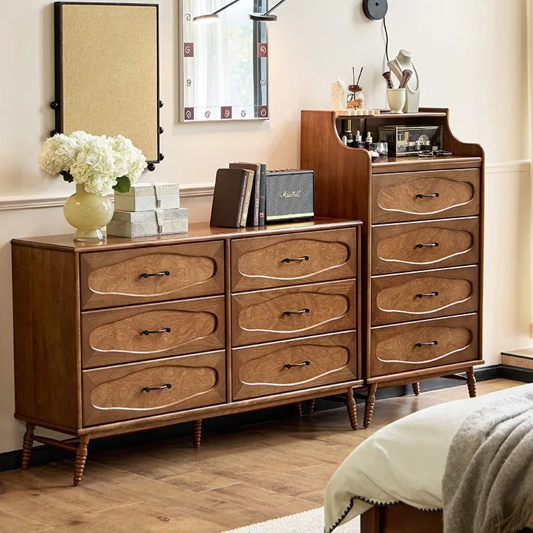French retro starry sky six chest cabinet, bedroom storage locker, antique living room, sofa side cabinet, cherry wood cabinet