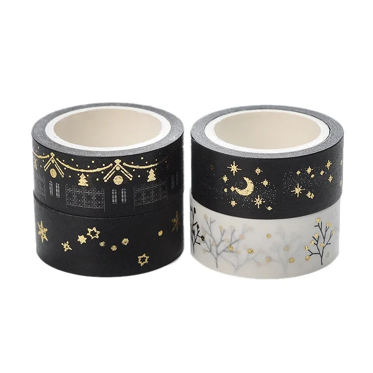 1 Pc / Pack Black Moon Stars Washi Paper Masking Tapes 1.5cm X 5m Diy Scrapbooking Heart Stickers Gift Wrapping Sticker