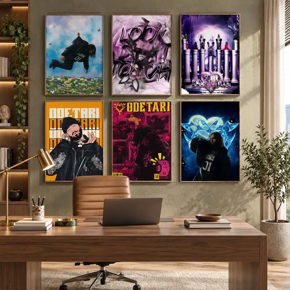 Odetari Singer Electronic Music Artist Poster Self-Adhesive PP Paper HD Wall Decal for Study Living Room Garage DIY Gift