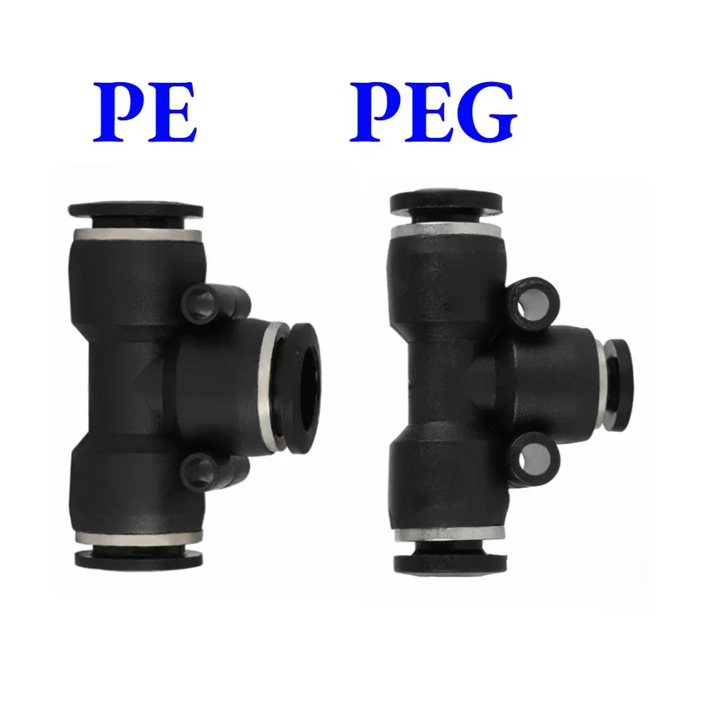 4 6 8 10 12 14 16mm  OD Tube PE PEG T-type 3 Ways Pneumatic Air Fitting Quick Release Push To Connect T-Connector Compressed Air