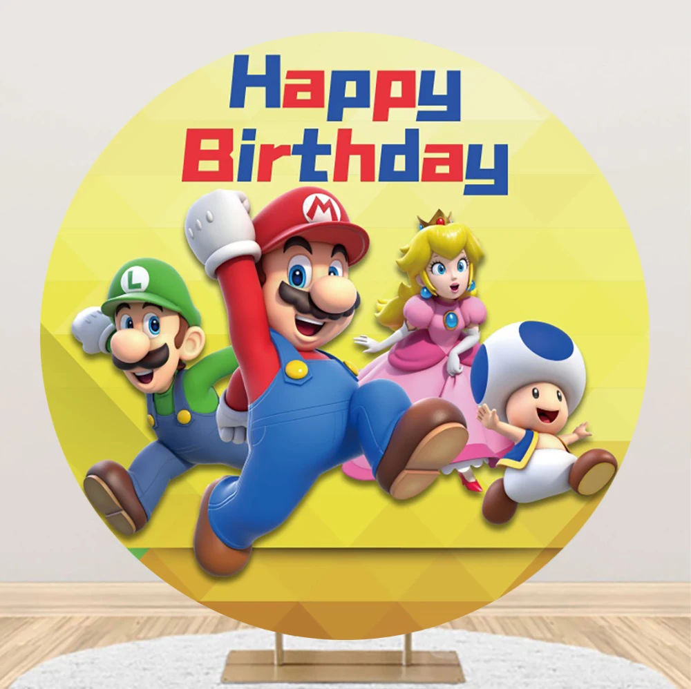 

Super Mario Bros Circle Round Backdrop Photo Photography For Background Birthday Party Supplies Kids Props Banner Customize