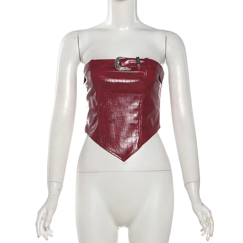 جروميت حزام اعوج بولي Leather الجلود 2 قطعة مجموعة المرأة مثير حمالة غير المتكافئة تانك القمم + السراويل Y2K مطابقة الدعاوى #3