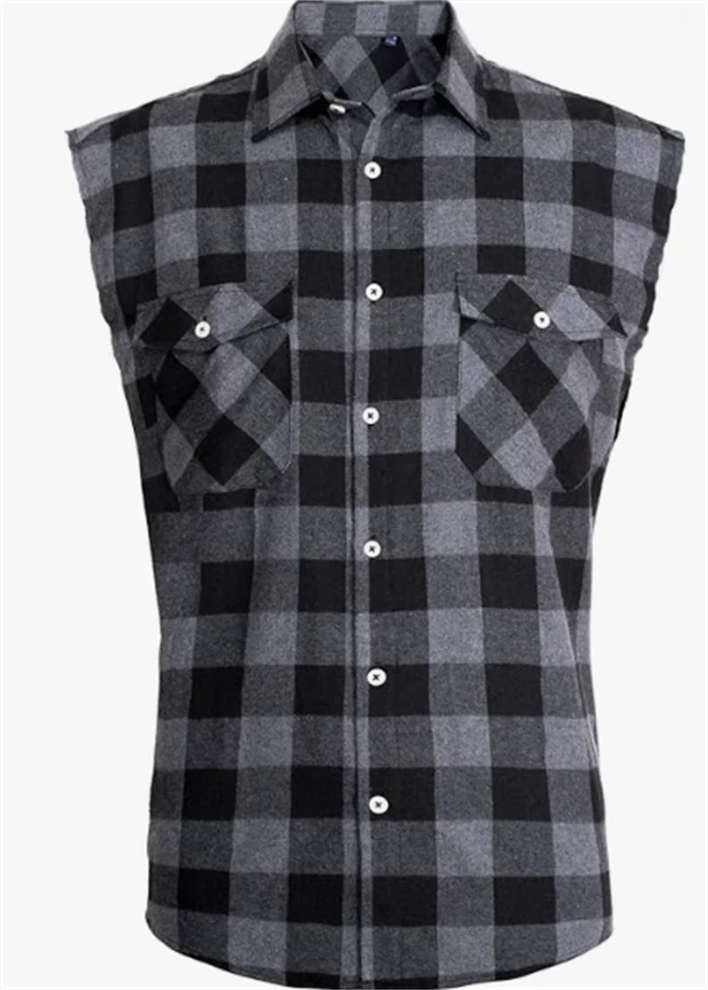 Men\'s Summer Fashion Casual Plaid Print Sleeveless T Shirt Vest Buckle Sanding 2024 Korean Style Mens Tank Tops Beach Vest
