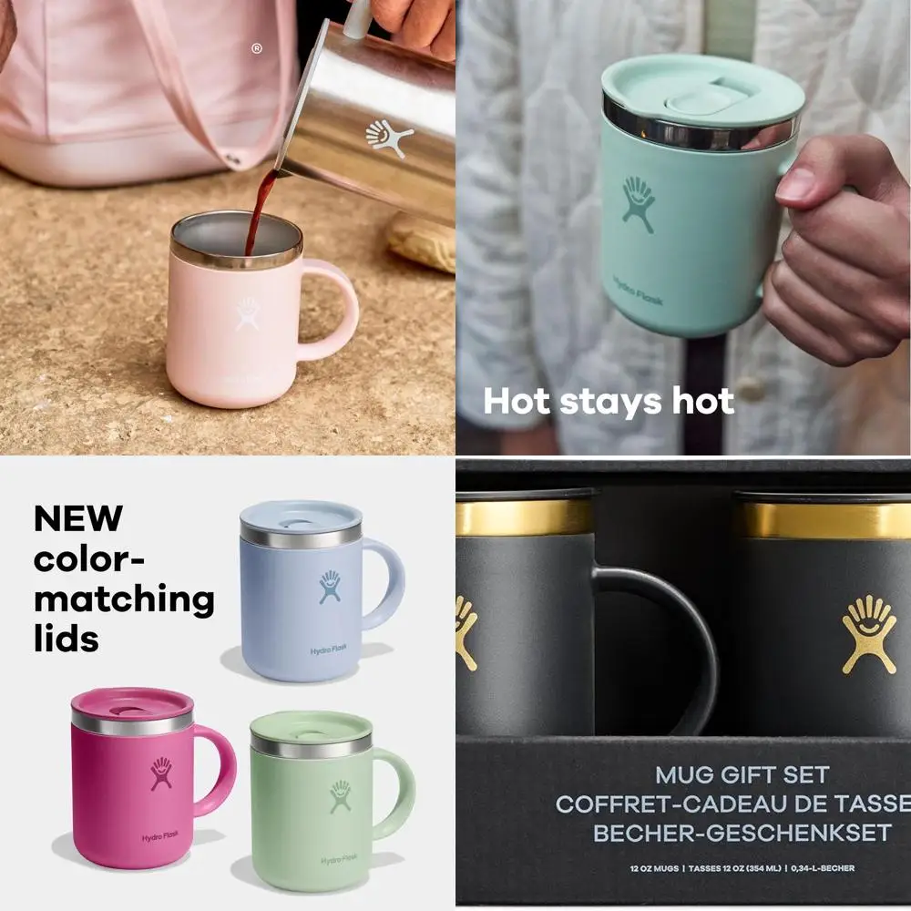 طقم كوب سفر معزول من الفولاذ المقاوم للصدأ، 12 أونصة، مانع للتسرب، غير قابل للانسكاب، إصدار ربطة عنق سوداء