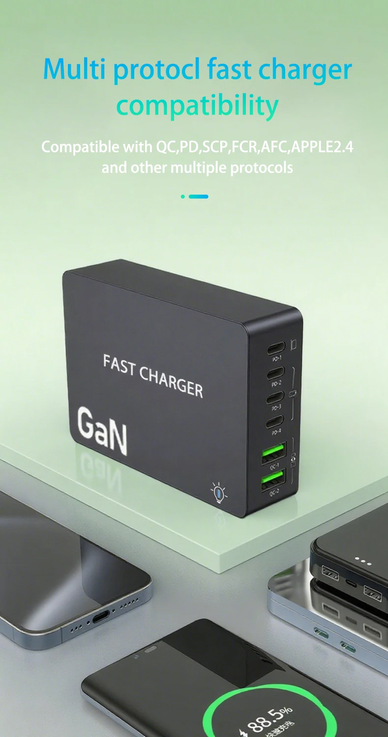 1100 W GaN 6-Ports USB C Ladegerät 100 W PPS Schnellladestation für Samsung iPhone Laptop Tablet MacBook Typ C PD Schreibtischladegeräte – Detail 12