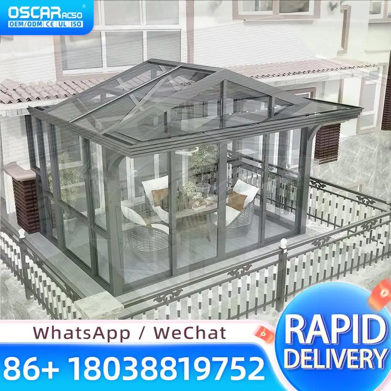 All Weather Glass Sunroom with Durable Aluminum Frame Windproof Rainproof for Outdoor Villa Terrace Garden Space 1year Warranty